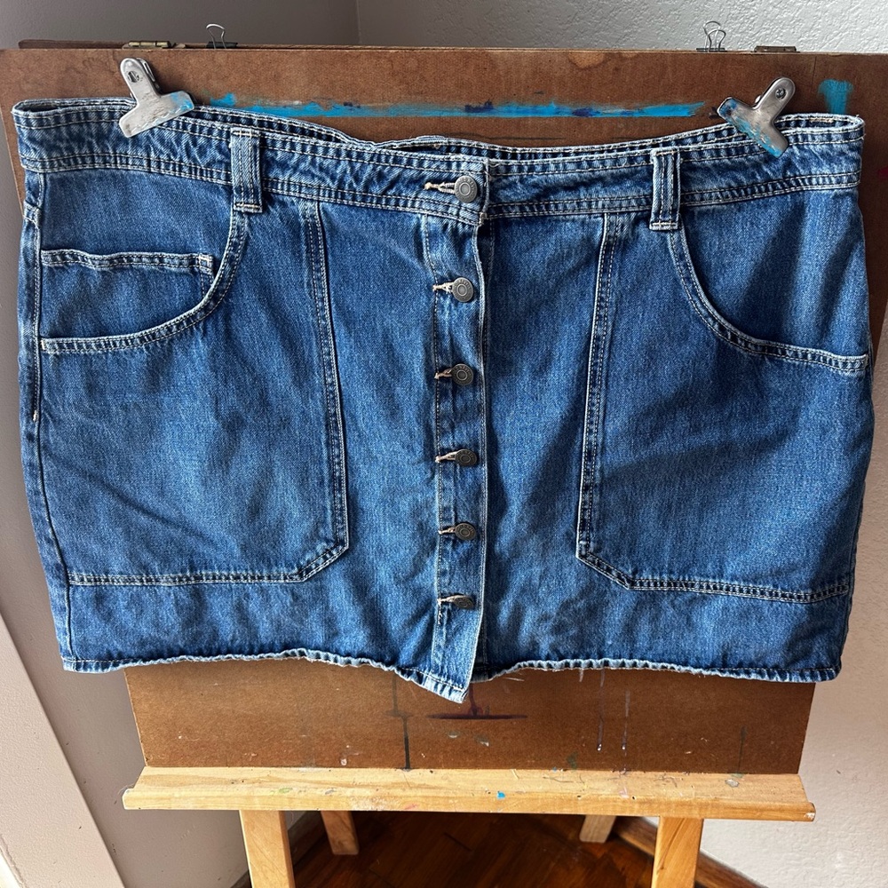 Button-Front Denim Mini Skirt